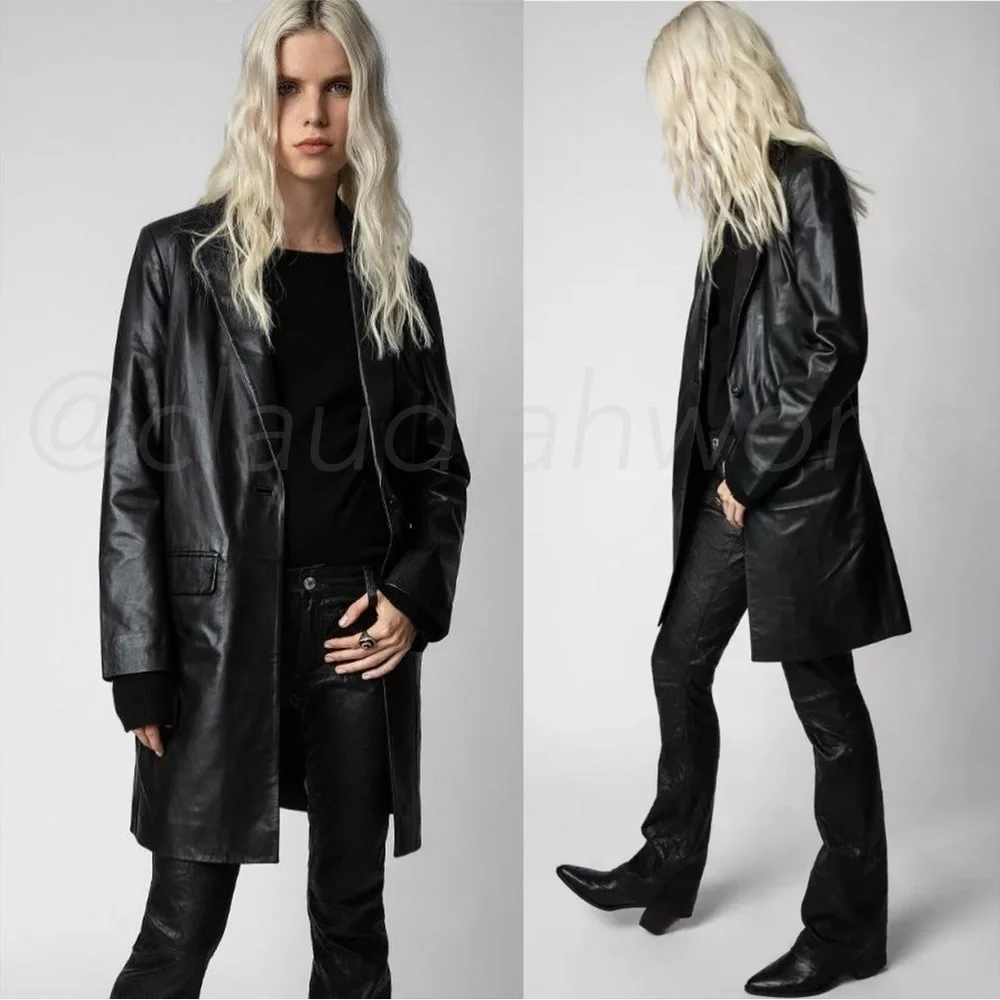 ZADIG & VOLTAIRE Monarque Lamb Leather Coat in Black